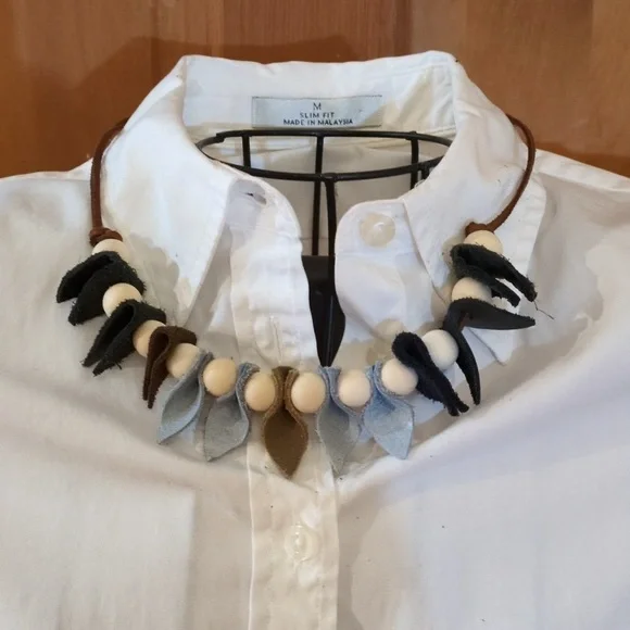 Handmade Genuine Leather Natural Wood Necklace Choker Bracelet Black #09 - Picture 1 of 11